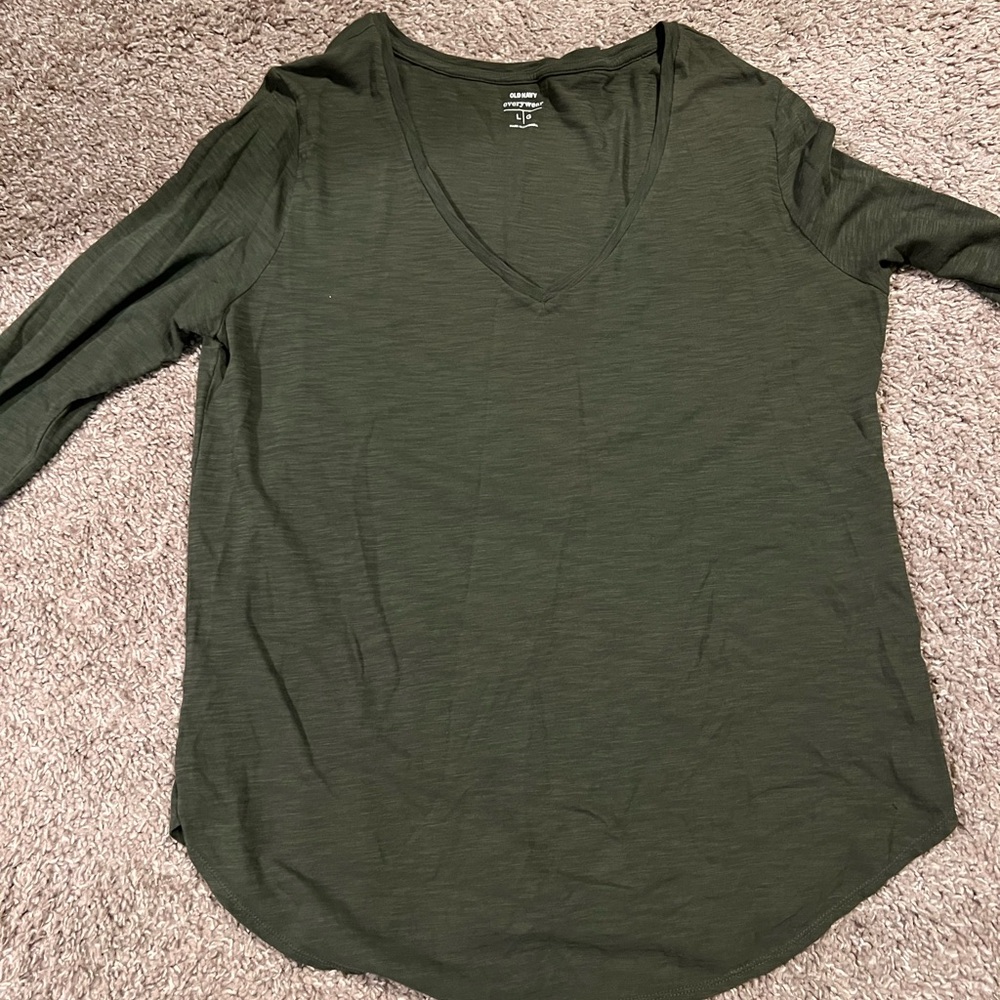 Old Navy Women's Long Sleeve V-Neck Top - Dark Green